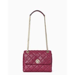 KATE SPADE NATALIA SMALL SMOOTH QUILTED LEATHER  FLAP  BLACKBERRY